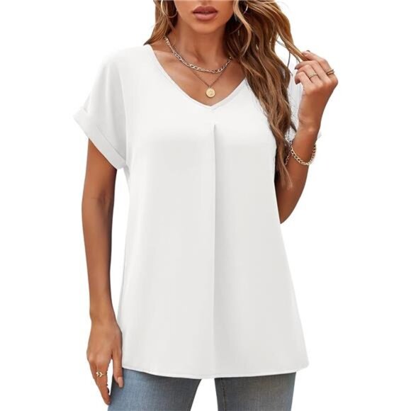 Summer Blouses for Women Elegant Casual V Neck Chiffon Blouses Tops Shirts - Picture 1 of 6